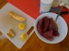 Skipjack tuna filé, plantine och smörstekt skipjack rom